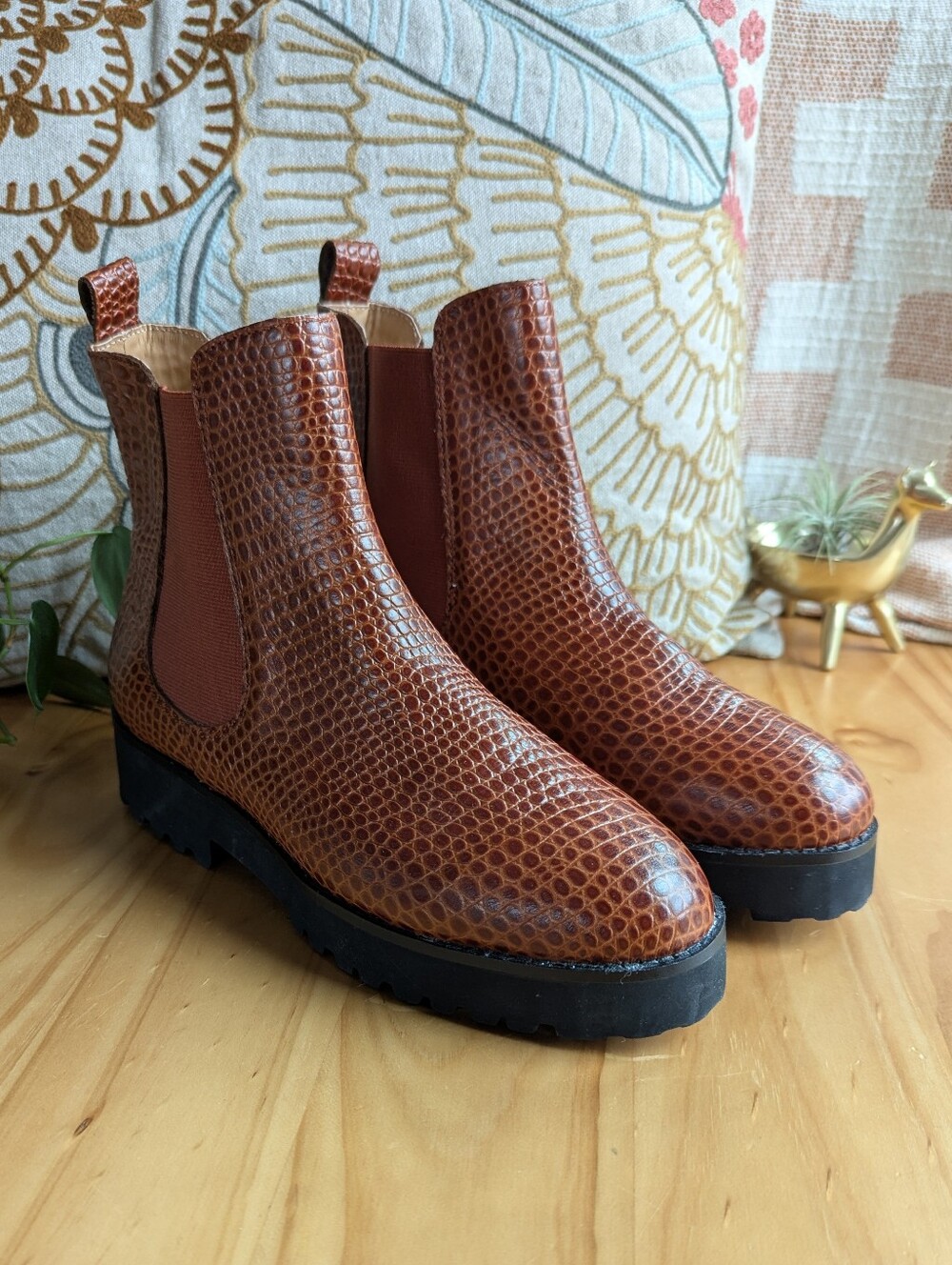 André Assous Peggy Boots - Cognac Snake Print Leather - Like New